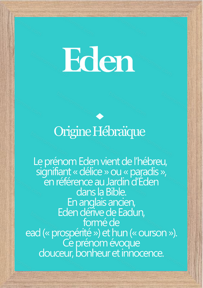 Tableau Prénom Eden Personnalisé - Origine et Signification