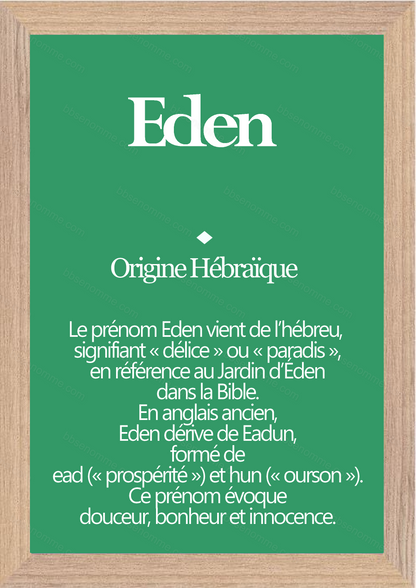 Tableau Prénom Eden Personnalisé - Origine et Signification