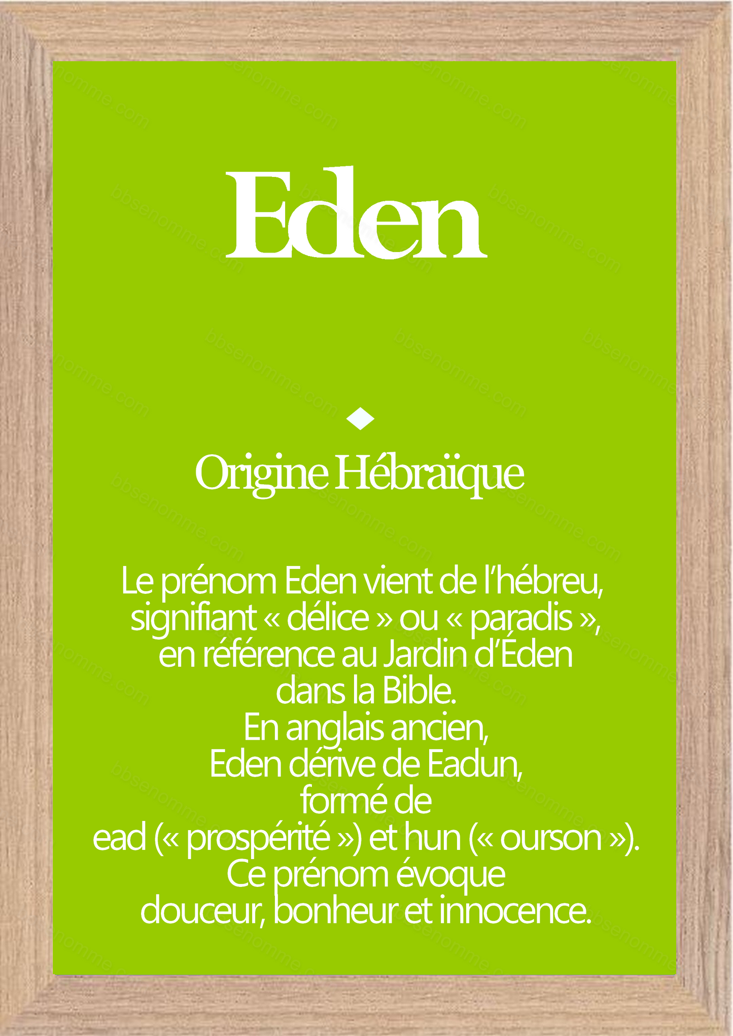 Tableau Prénom Eden Personnalisé - Origine et Signification