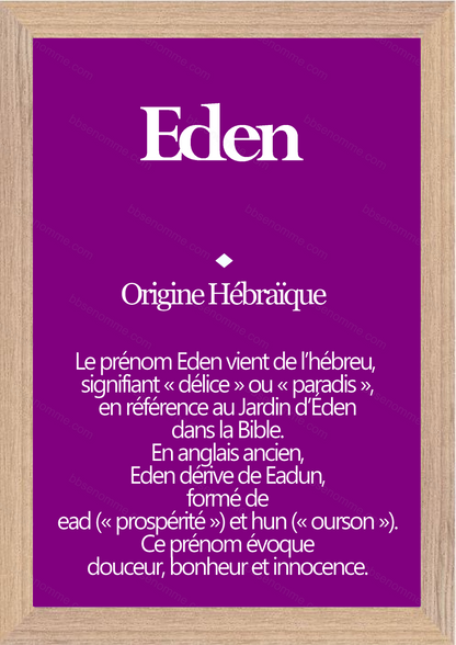 Tableau Prénom Eden Personnalisé - Origine et Signification