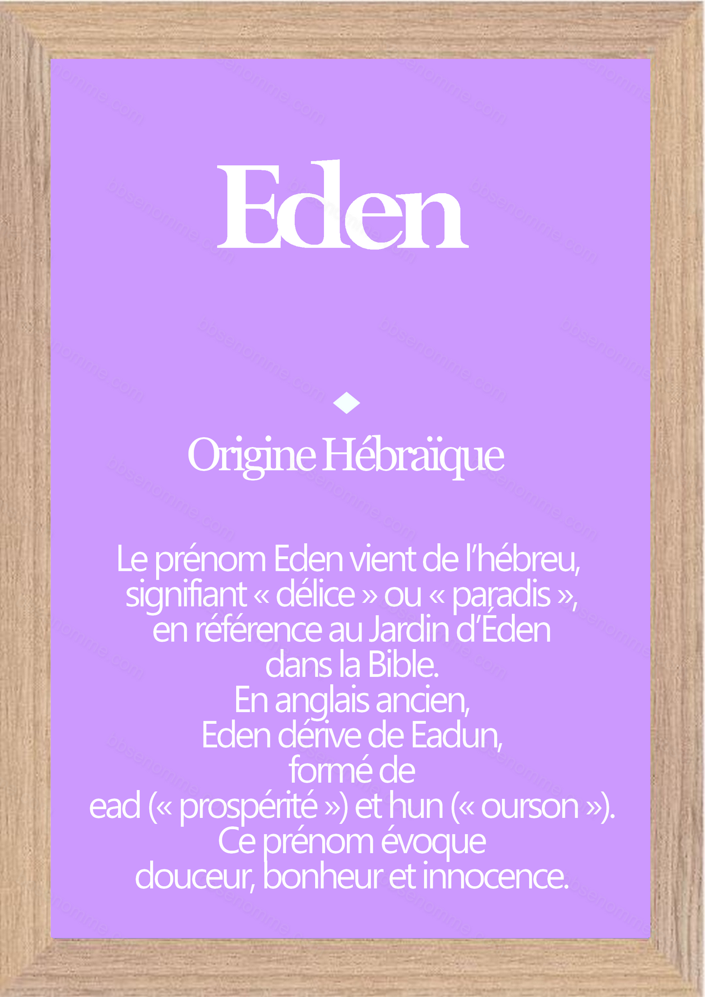 Tableau Prénom Eden Personnalisé - Origine et Signification