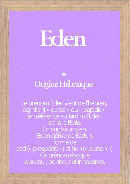 Tableau Prénom Eden Personnalisé - Origine et Signification