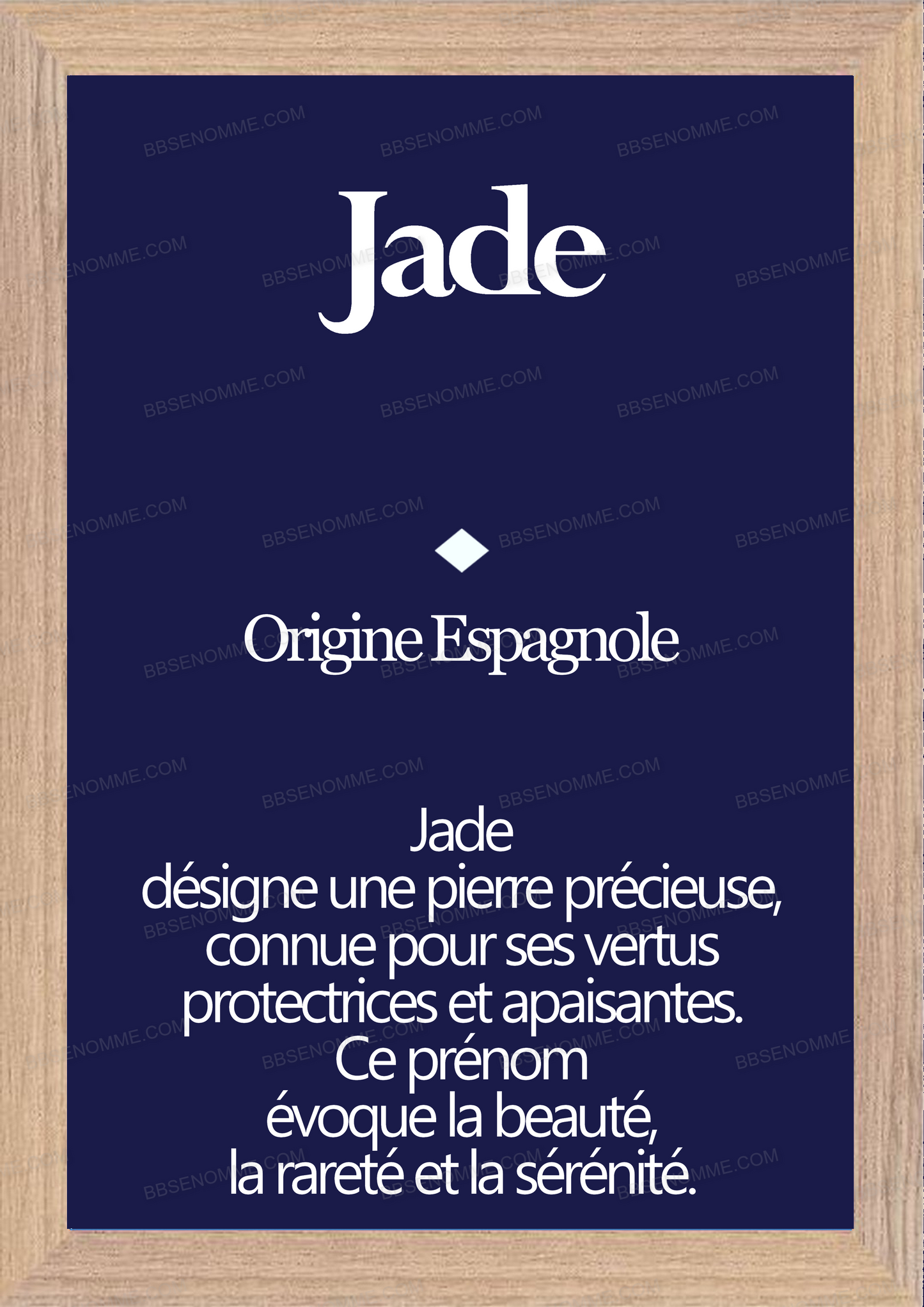 Tableau Prénom Jade Personnalisé - Origine et Signification