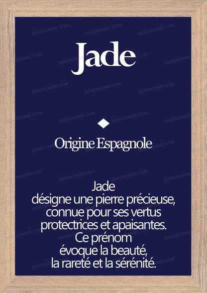 Tableau Prénom Jade Personnalisé - Origine et Signification