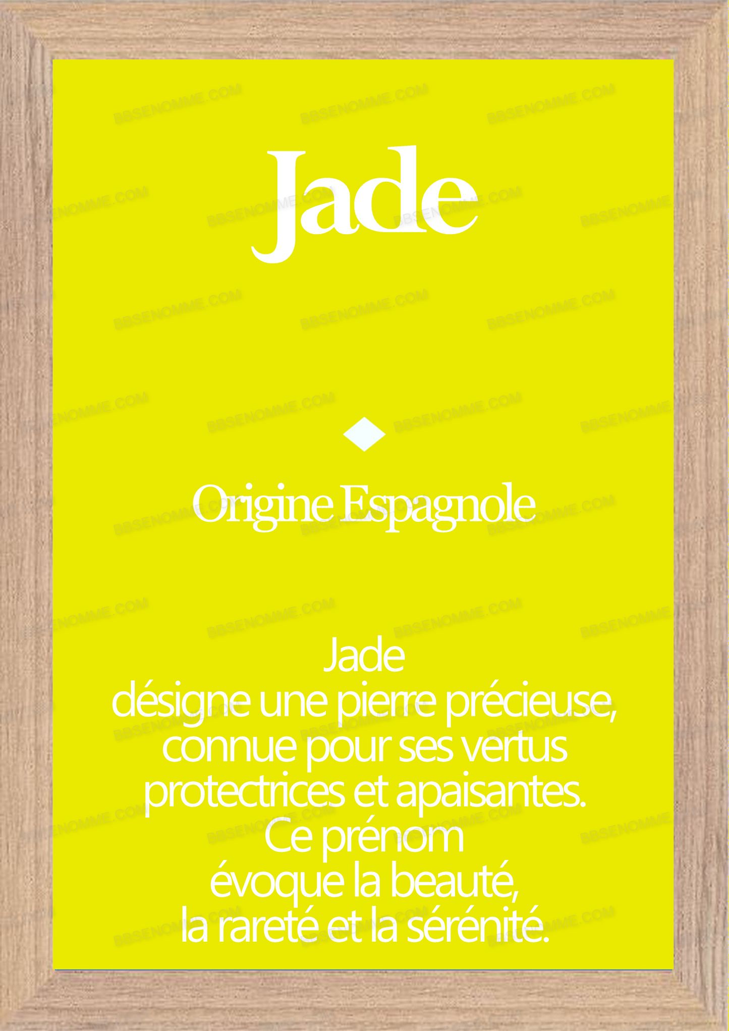 Tableau Prénom Jade Personnalisé - Origine et Signification
