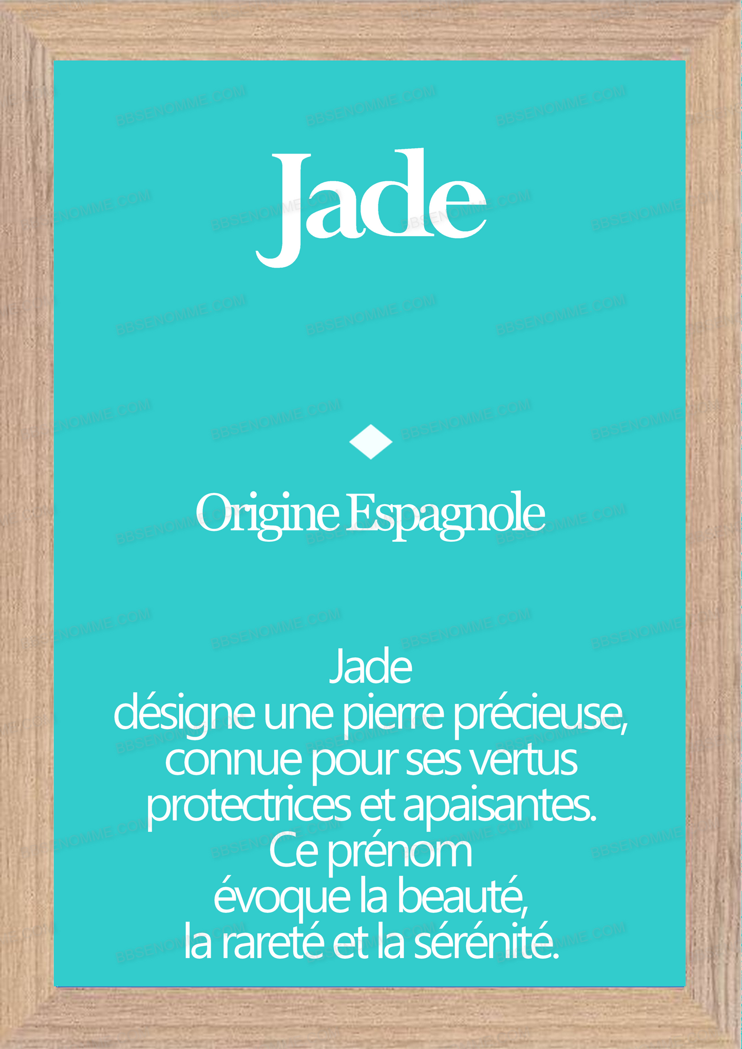 Tableau Prénom Jade Personnalisé - Origine et Signification