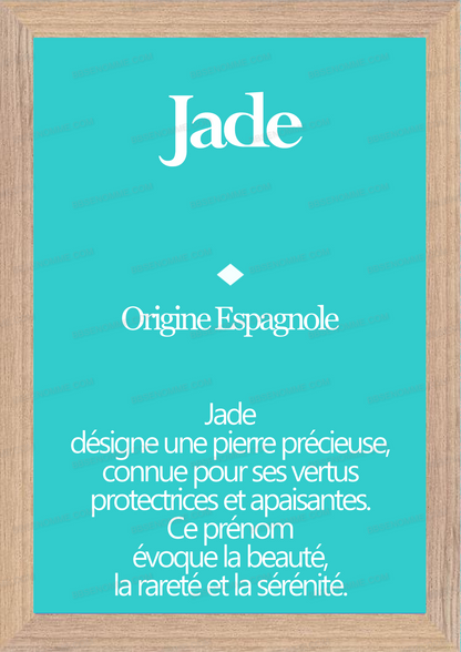 Tableau Prénom Jade Personnalisé - Origine et Signification