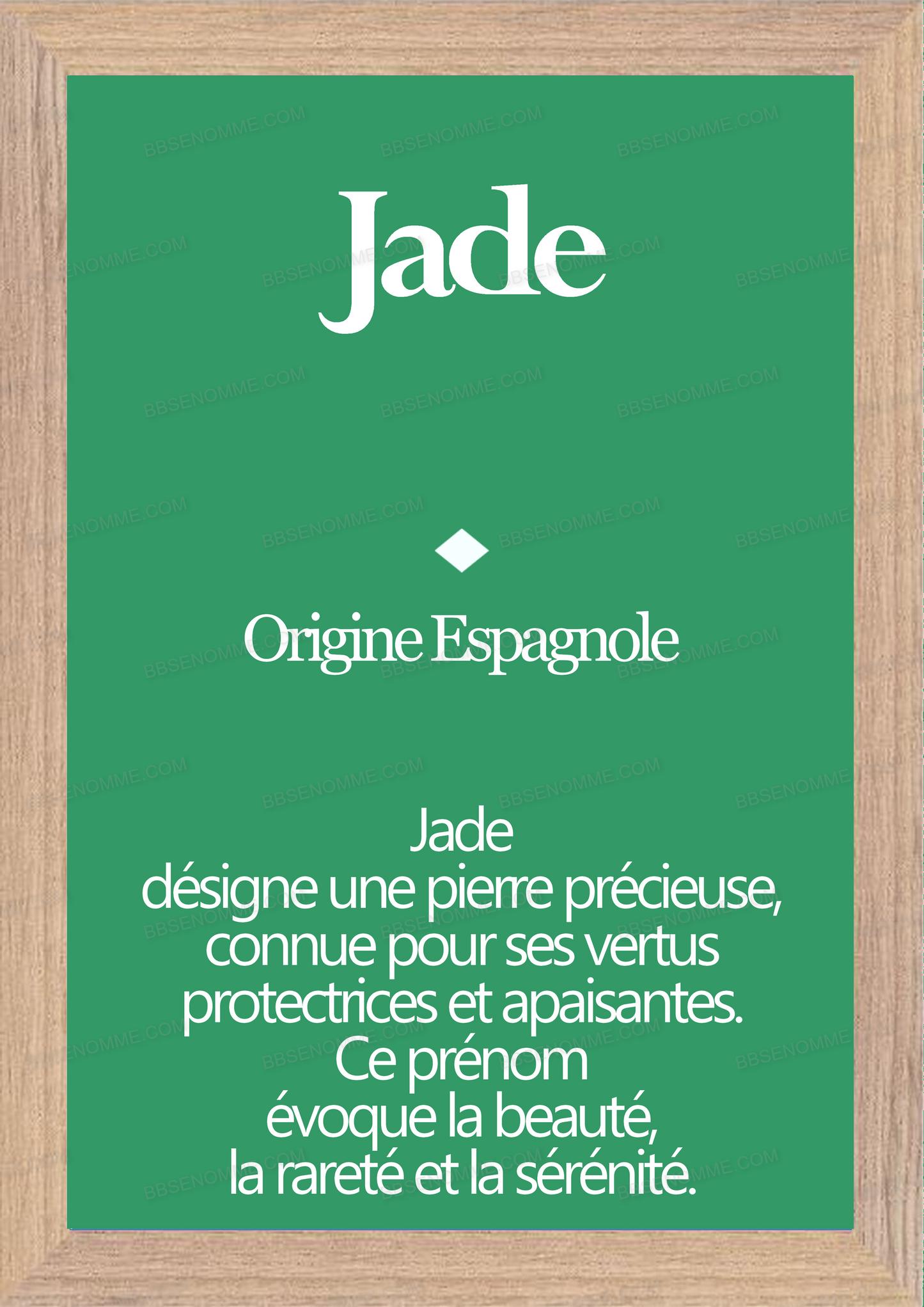Tableau Prénom Jade Personnalisé - Origine et Signification
