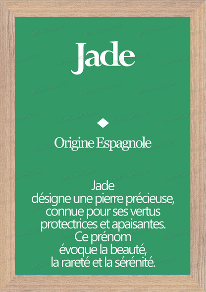 Tableau Prénom Jade Personnalisé - Origine et Signification