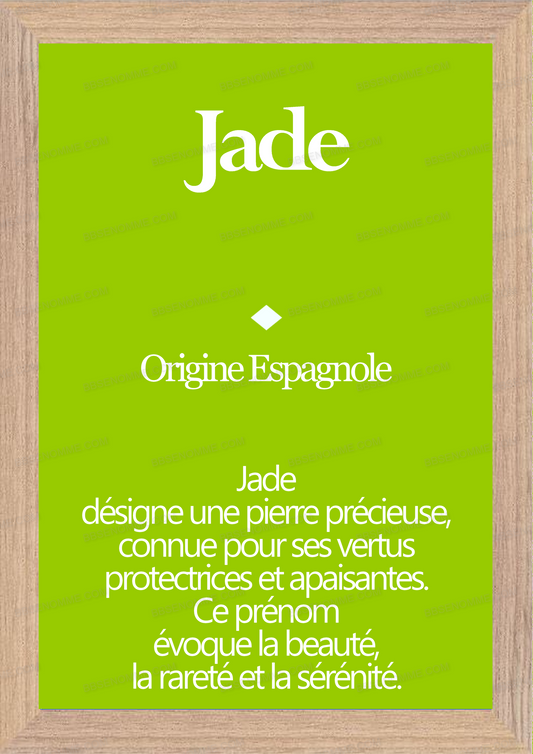 Tableau Prénom Jade Personnalisé - Origine et Signification