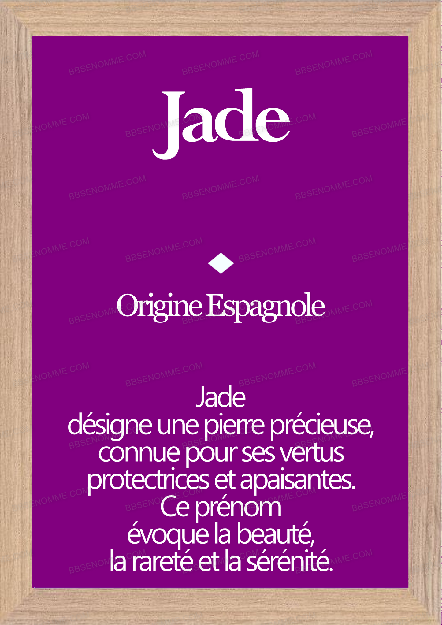 Tableau Prénom Jade Personnalisé - Origine et Signification