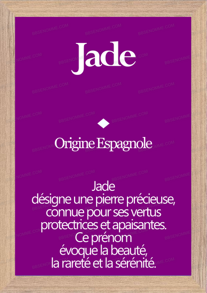 Tableau Prénom Jade Personnalisé - Origine et Signification