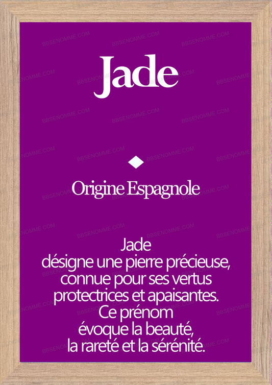 Tableau Prénom Jade Personnalisé - Origine et Signification