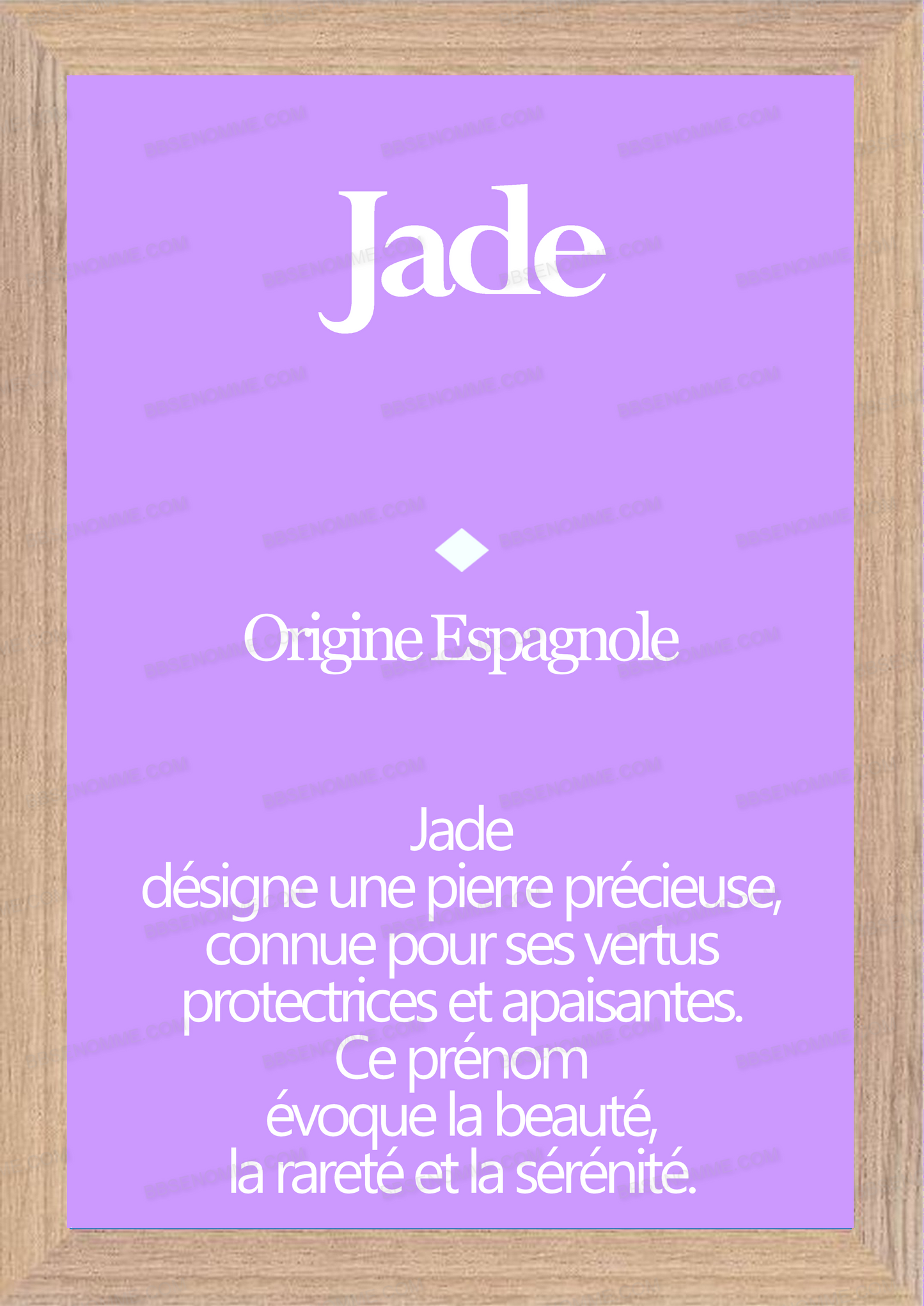 Tableau Prénom Jade Personnalisé - Origine et Signification