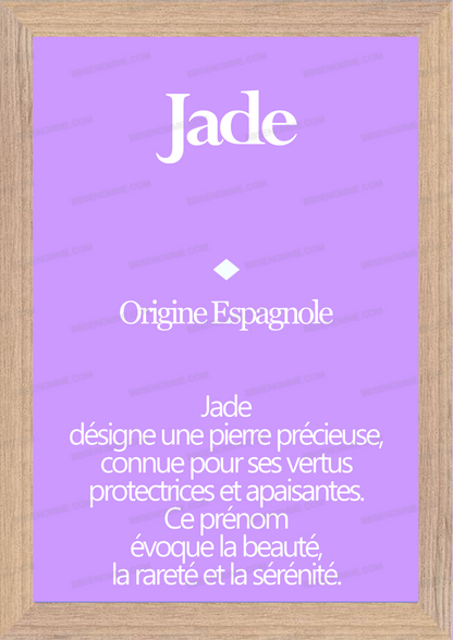 Tableau Prénom Jade Personnalisé - Origine et Signification
