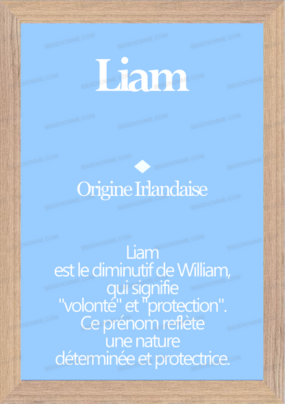 Tableau Prénom Liam Personnalisé - Origine et Signification