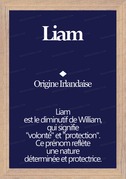 Tableau Prénom Liam Personnalisé - Origine et Signification