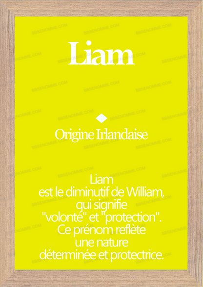 Tableau Prénom Liam Personnalisé - Origine et Signification