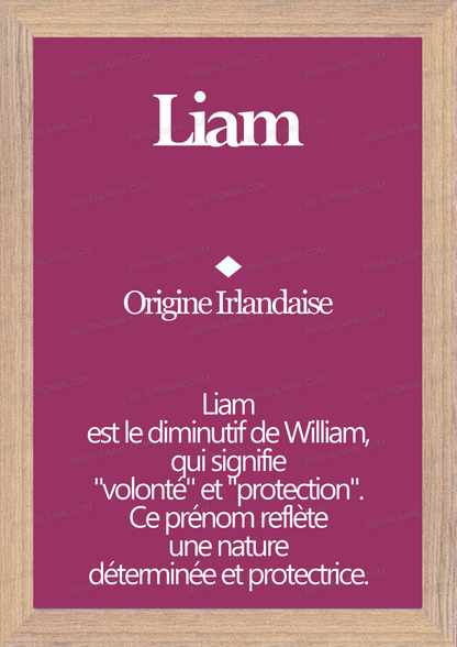 Tableau Prénom Liam Personnalisé - Origine et Signification