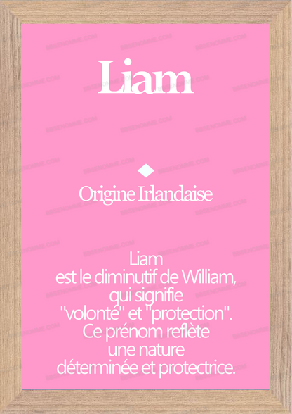 Tableau Prénom Liam Personnalisé - Origine et Signification