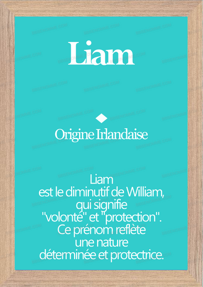 Tableau Prénom Liam Personnalisé - Origine et Signification