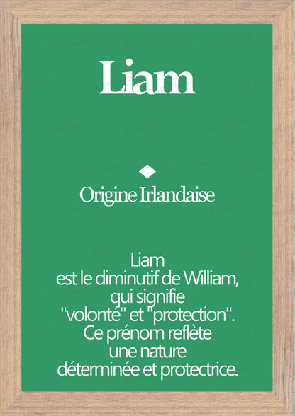 Tableau Prénom Liam Personnalisé - Origine et Signification