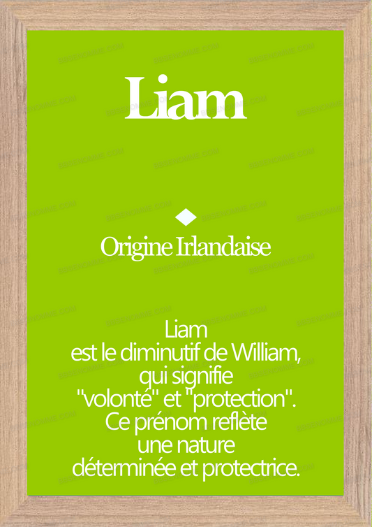 Tableau Prénom Liam Personnalisé - Origine et Signification