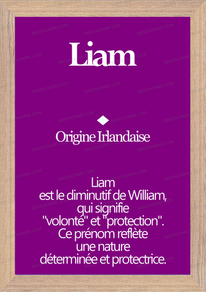 Tableau Prénom Liam Personnalisé - Origine et Signification
