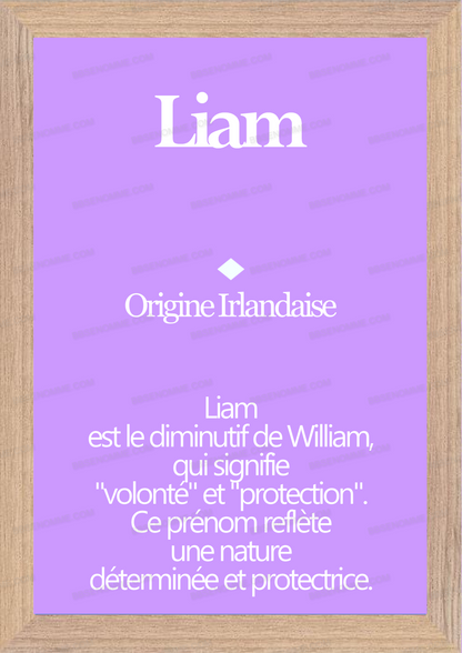 Tableau Prénom Liam Personnalisé - Origine et Signification