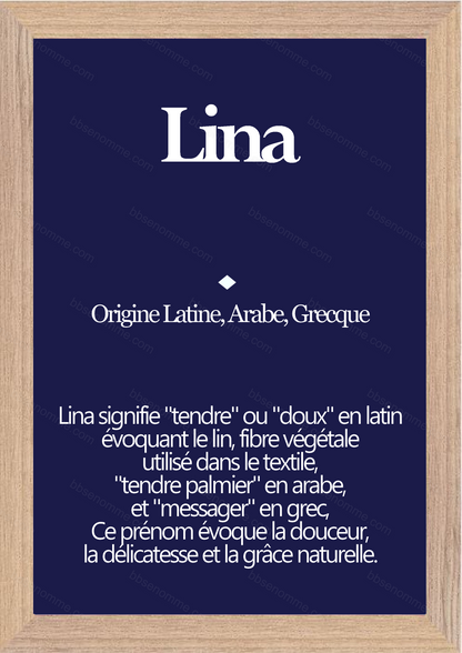 Tableau Prénom Lina Personnalisé - Origine et Signification