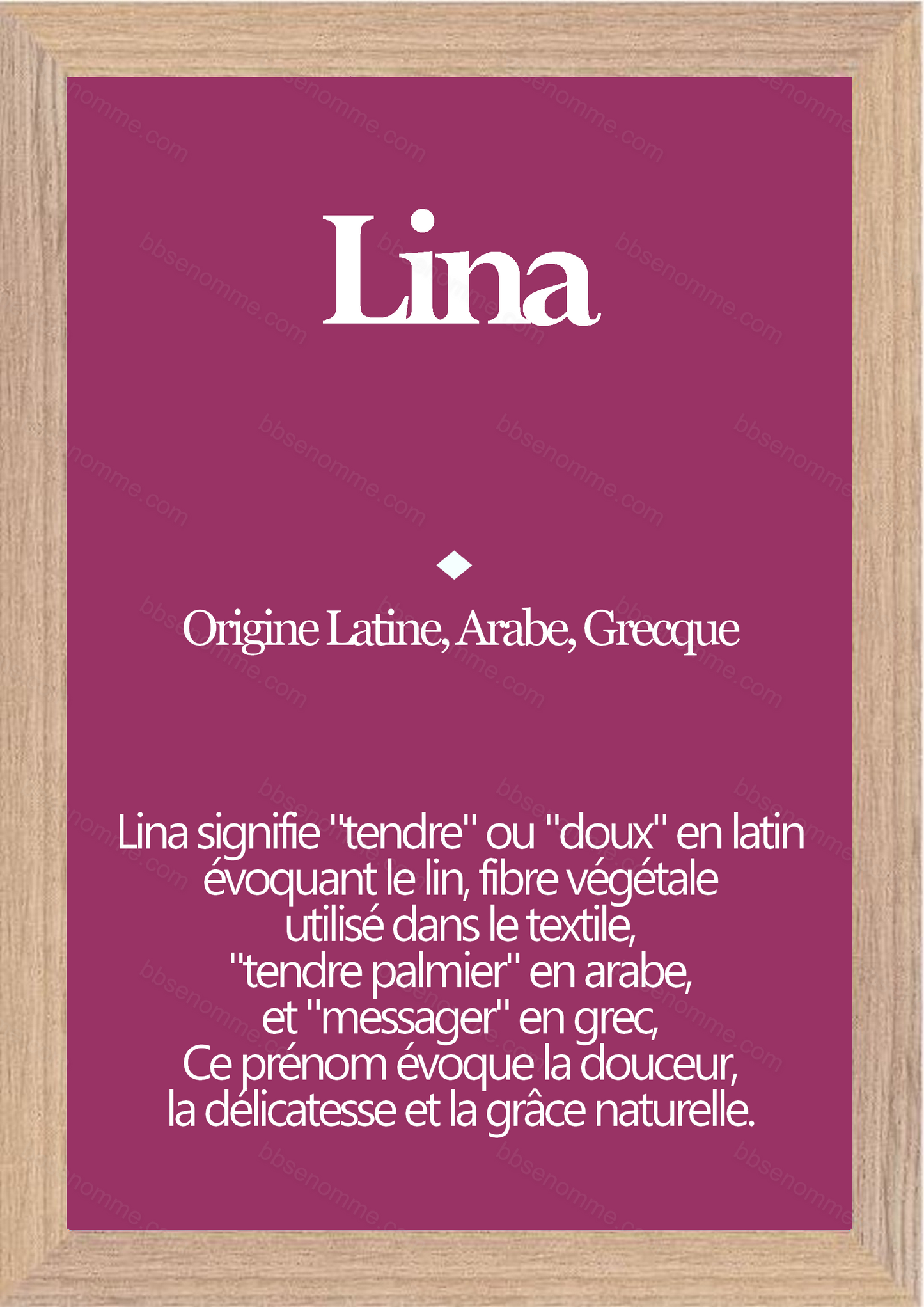 Tableau Prénom Lina Personnalisé - Origine et Signification