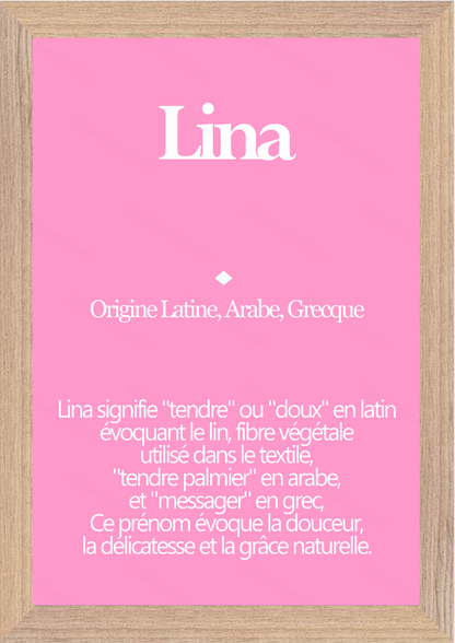Tableau Prénom Lina Personnalisé - Origine et Signification
