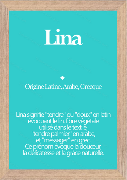 Tableau Prénom Lina Personnalisé - Origine et Signification