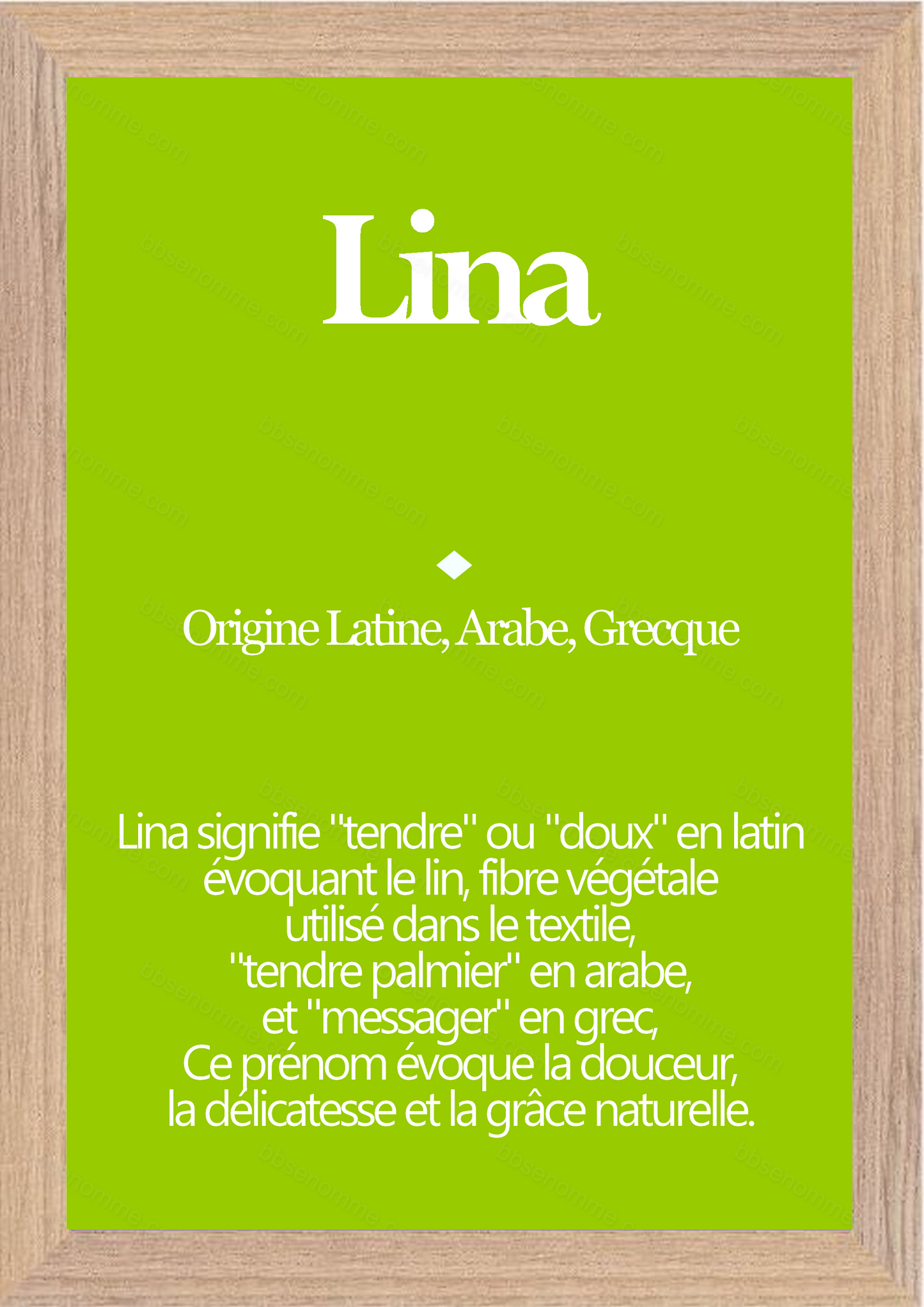Tableau Prénom Lina Personnalisé - Origine et Signification