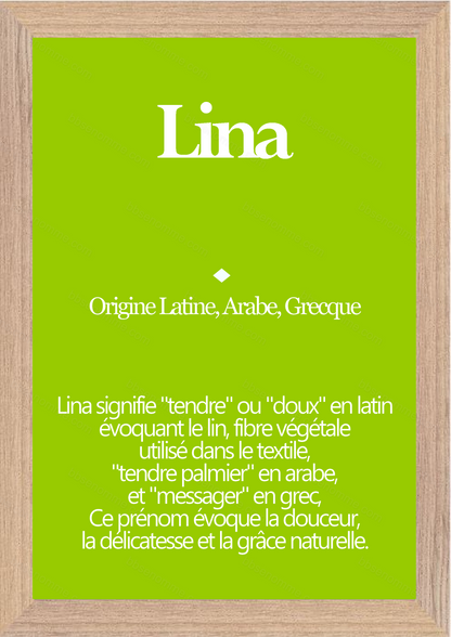 Tableau Prénom Lina Personnalisé - Origine et Signification