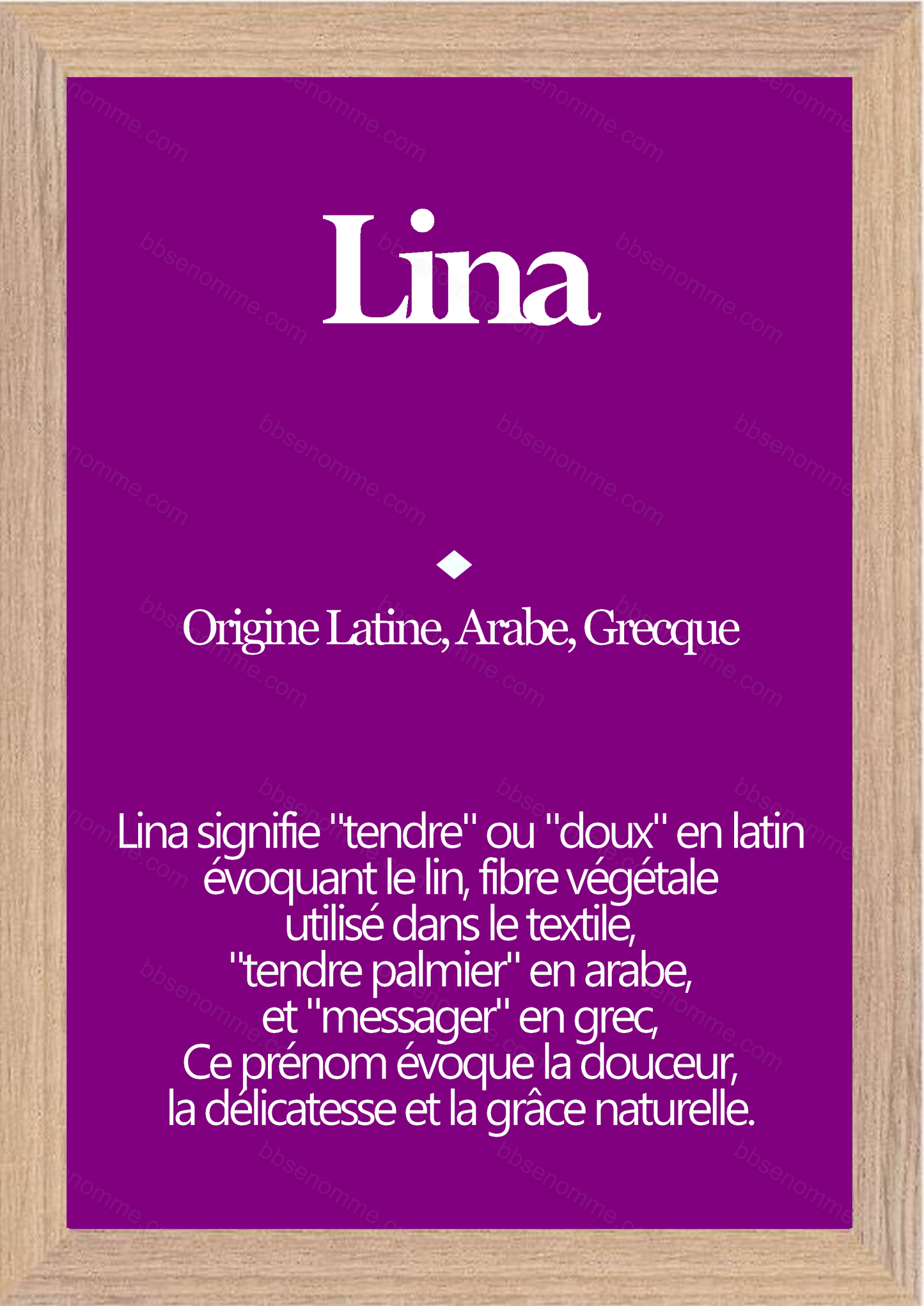Tableau Prénom Lina Personnalisé - Origine et Signification