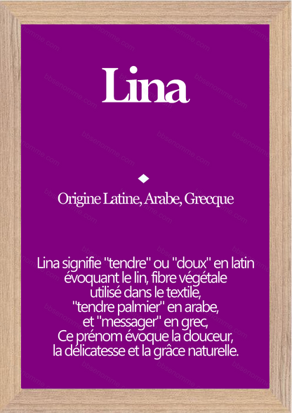 Tableau Prénom Lina Personnalisé - Origine et Signification