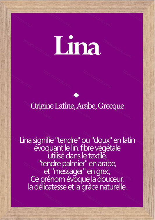 Tableau Prénom Lina Personnalisé - Origine et Signification