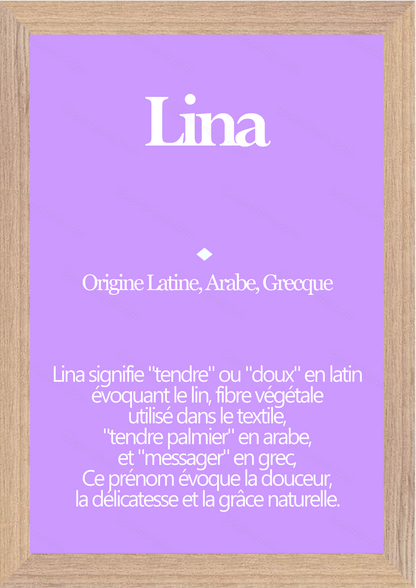 Tableau Prénom Lina Personnalisé - Origine et Signification