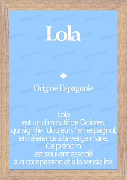Tableau Prénom Lola Personnalisé - Origine et Signification