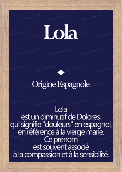 Tableau Prénom Lola Personnalisé - Origine et Signification