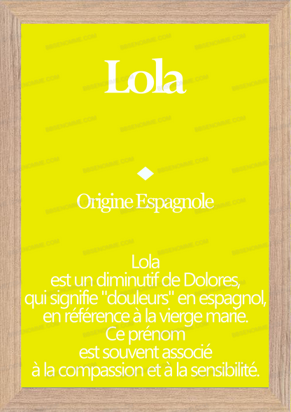 Tableau Prénom Lola Personnalisé - Origine et Signification