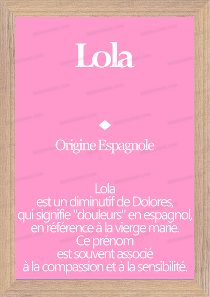 Tableau Prénom Lola Personnalisé - Origine et Signification