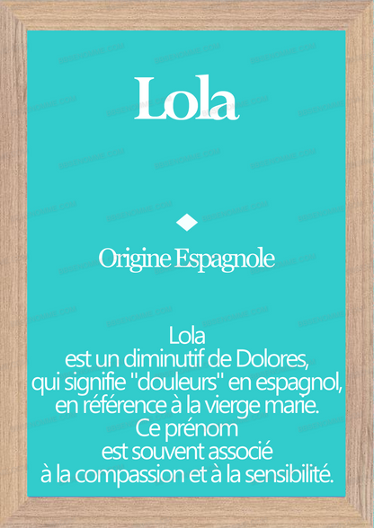 Tableau Prénom Lola Personnalisé - Origine et Signification