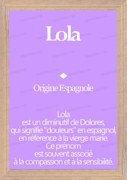 Tableau Prénom Lola Personnalisé - Origine et Signification