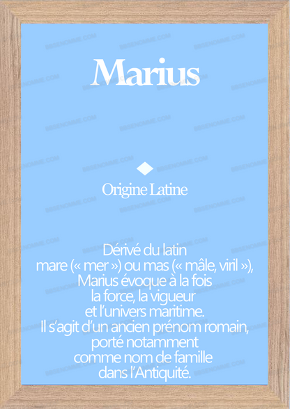 Tableau Prénom Marius Personnalisé - Origine et Signification