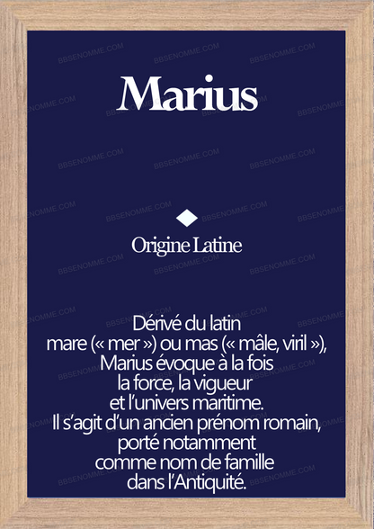 Tableau Prénom Marius Personnalisé - Origine et Signification