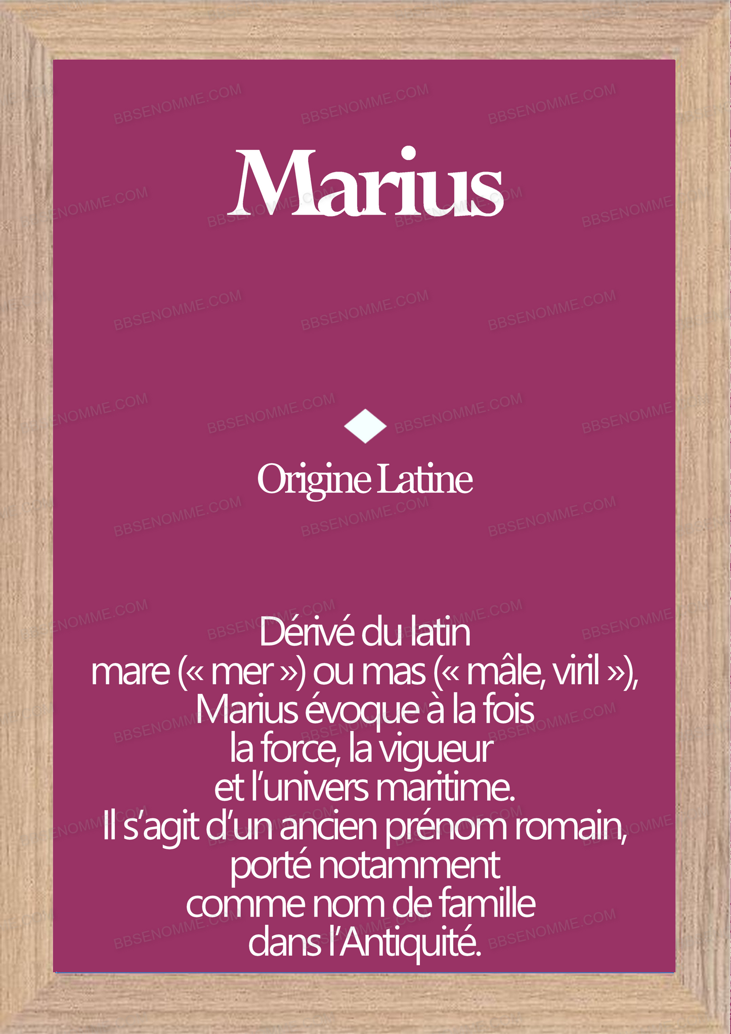 Tableau Prénom Marius Personnalisé - Origine et Signification