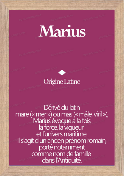 Tableau Prénom Marius Personnalisé - Origine et Signification