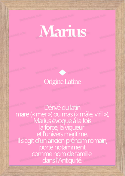 Tableau Prénom Marius Personnalisé - Origine et Signification